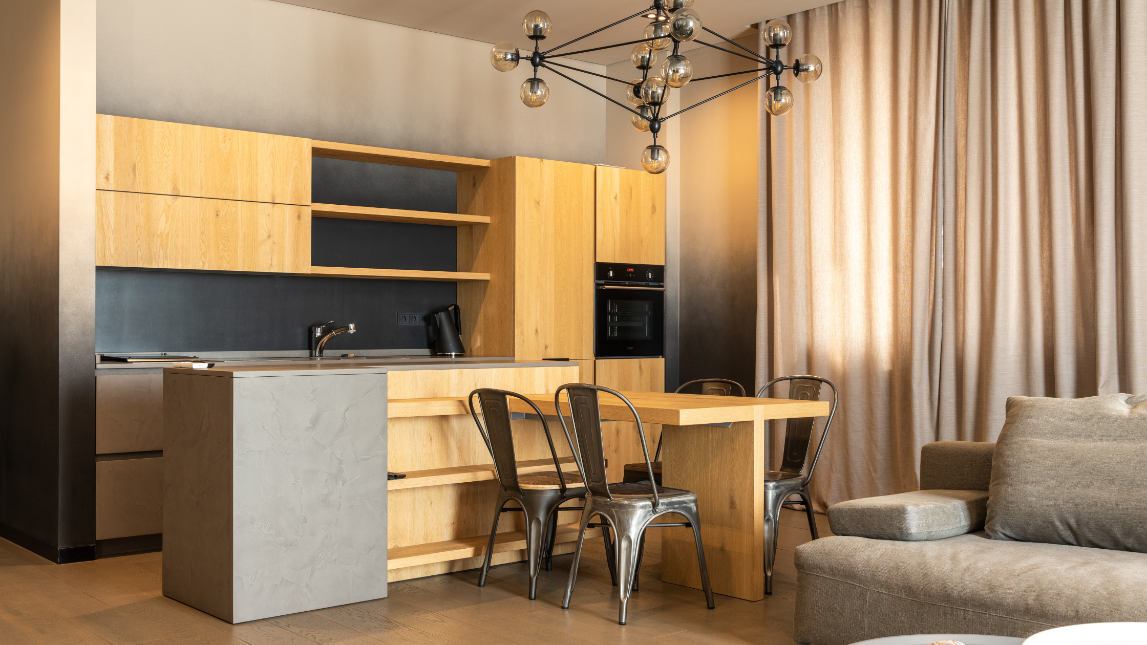 simple, flexible seating kitchen island concept in kitchen remodel