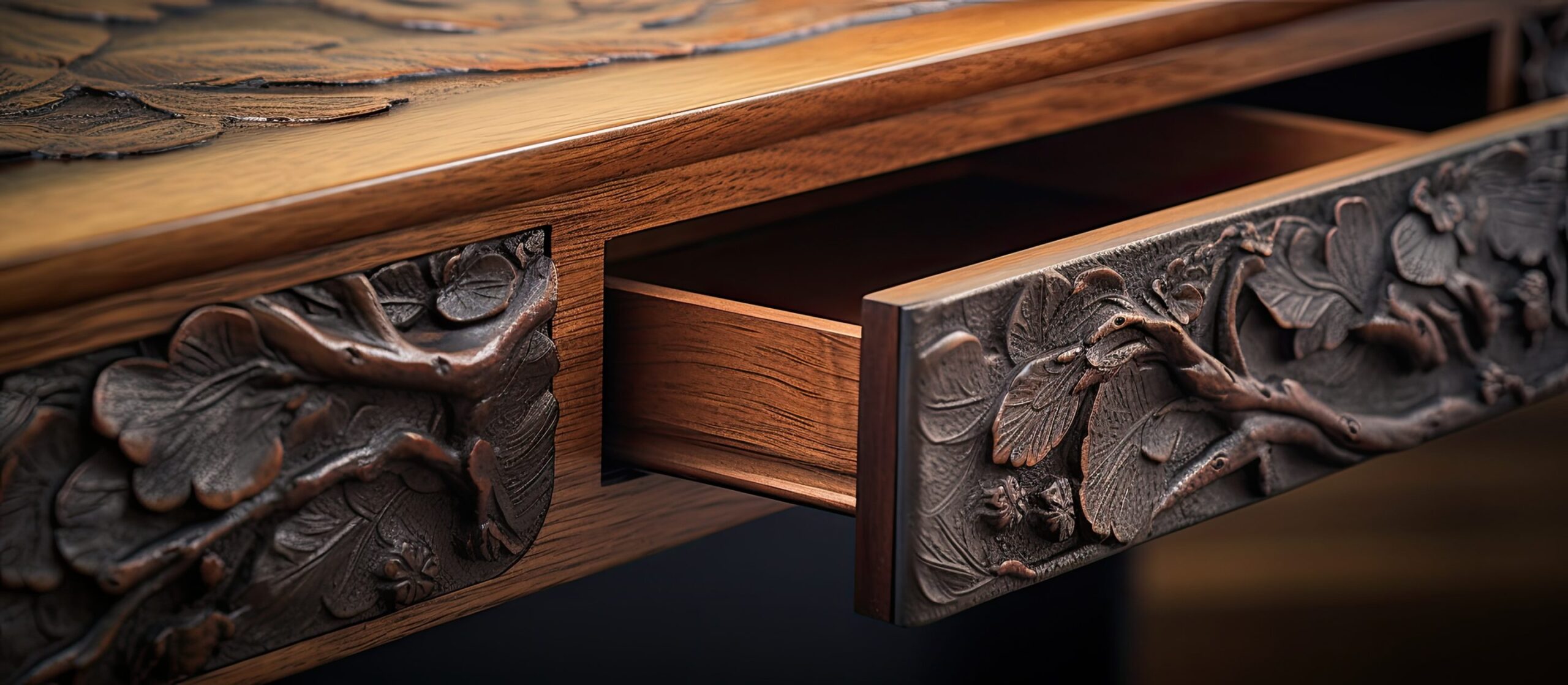 Custom wooden desk with a customized pull and handle.